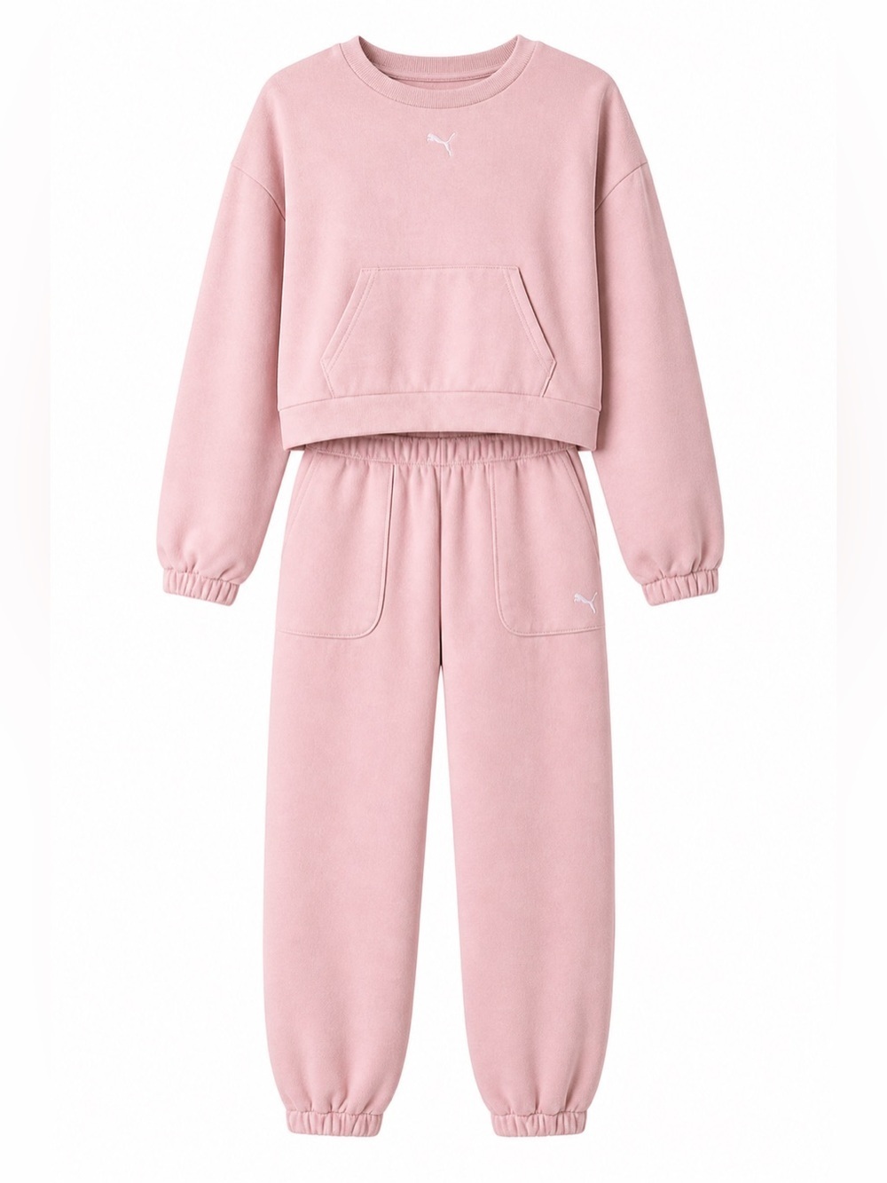 PUMA WOMEN’S PINK CROPPED BARBIECORE TRACK TOP AND LONG PANT SET. SIZE-M…